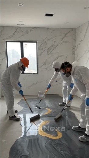 Luxury Bathroom Makeover | Black Metallic Epoxy Floor Transformation | #epoxyfloor #satisfying