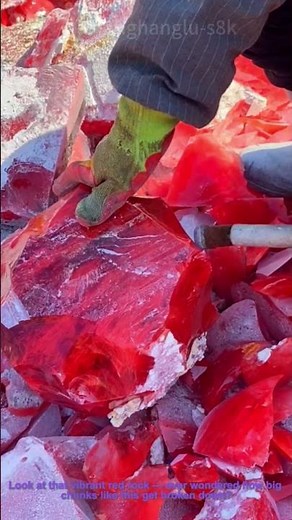 Crushing Bright Red Rock: How Workers Break Down Colored Stone