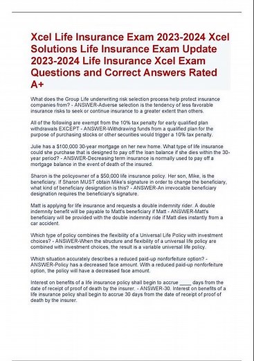 Xcel Life Insurance Exam Xcel Solutions Life Insurance Exam Update Life Insurance Xcel Exam Question