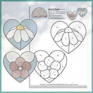 Floral Heart Stained Glass Pattern: Sakura, Daisy Suncatcher (PDF & JPEG) - Etsy