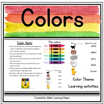 All about colors theme activities for preschool, PreK and kindergarten