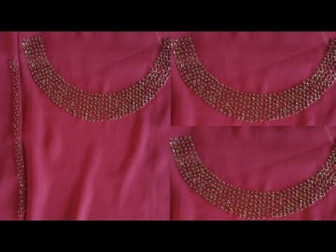 How to design simple dress/ designer neckline recreating/ Embroidered neckline Tutorial