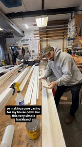 I made all the casing for the interior of my house with this method. Super simple 1x4 ripped on the table saw to have a 7/8” tall backband. This method of making it “one piece” helps avoid future cracking when the material moves due to humidity and temperature. We cut right through any nails that may be in the ends when we cut the miters without any issue. It gets assembled with #20 biscuits and makes for a very stable miter. The jig is a simple stepped piece of Formica that is coated with paste