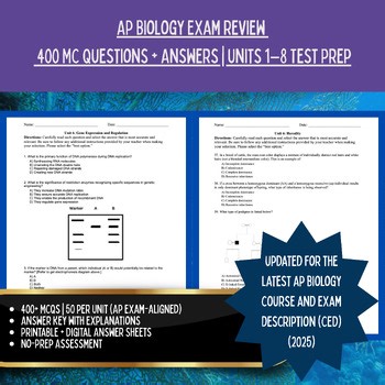 AP Biology Exam Review BUNDLE | 400 MC Questions + Answers | Units 1–8 Test Prep