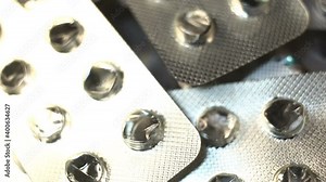 Many empty cold formed aluminium blisters (PVC aluminium foil blister pack). Real time, close-up, smooth motion