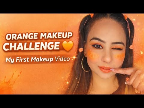 Orange 🍊Makeup Challenge | Easy Beginner Makeup Look #makeuptutorial #makeuplook #orangemakeup #yt