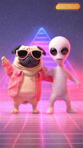 🐾Funny Pug dance with Alien👽 #petshub #funnyanimal #funny #alien #pug #cuteanimal #viralvideo #ai