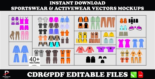 Sportswear Mockups 2D, Vector Templates Pack, Digital Download, CDR, PDF - Etsy