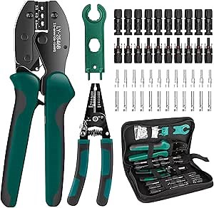 NOYAFA Solar Crimping Tool Kit for Solar Panel Connectors, a Crimper, a Wire Stripper, 10 Pairs of Solar Wire Connectors, a Spanner Wrench for Solar Cable Connectors