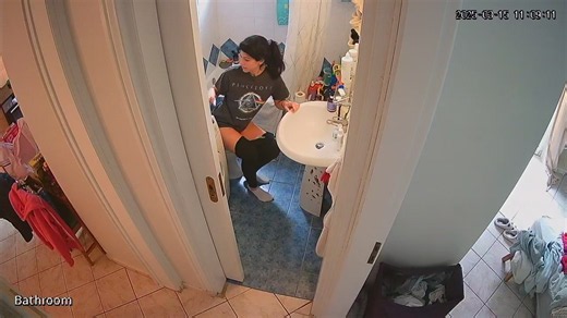 She likes to sit and relax on the toilet, hidden cam