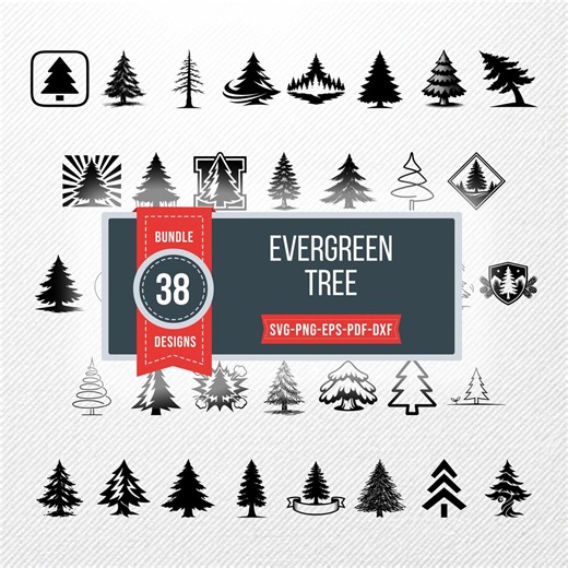 Evergreen Tree SVG Clipart Bundle | 38 Vector Illustrations | PNG Eps Dxf PDF | Print Graphics Commercial Use - Etsy UK
