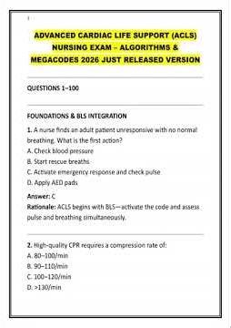 Advanced Cardiac Life Support Acls TEST BANK 2026 Latest Nursing Exam Questions Answers