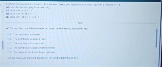 A simple random sample of size n=49 is obtained from a populati... | Filo
