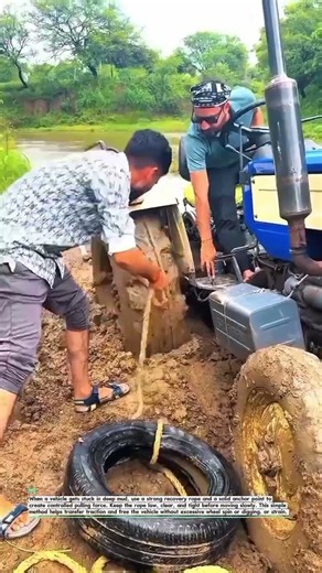 Simple Technique to Free a Vehicle Stuck in Deep Mud #Recovery #Tractor #OffRoad