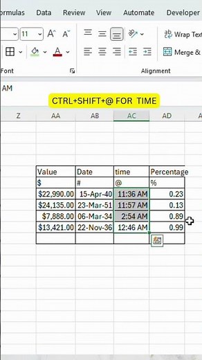 CTRL + SHIFT Shortcuts in Excel ($, @, #, ~, %) | Format Data Instantly #excel #productivity #love