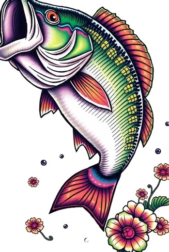 Bass Fish Tattoo Art Clipart: Whimsical Fishing Design (PNG Digital Download) - Etsy
