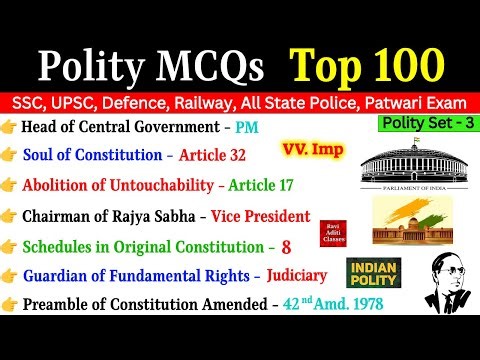 Polity Top 100 MCQs | Indian Polity Gk MCQs Questions And Answers | ssc, upsc, cds, nda | Gk Trick
