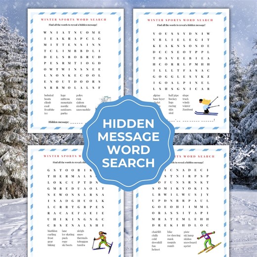 Winter Sports Word Search Printable, Kids Winter Activity, Unique Printable Puzzles, Hidden Message Party Game Brian Teaser, Snow Day Puzzle - Etsy Australia