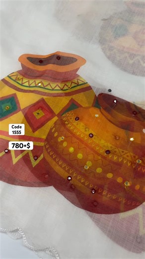 Soft linen matka pot design digital print saree with embroidery & foil mirror work & printed blouse