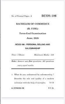 BCOS-186 latest question paper #ignou #questionpaper #bcos186 #important #previousyearquestions