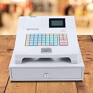 12V Electronic Cash Register, 13”Cash Register with 48 Keys, 4 Bill/5 Coin Drawer, Thermal Print Metal Cash Box, 36 Dep/50 Clerks, 2X RS232 Connectors 8 Digits LED Customer Display Checkbook Register