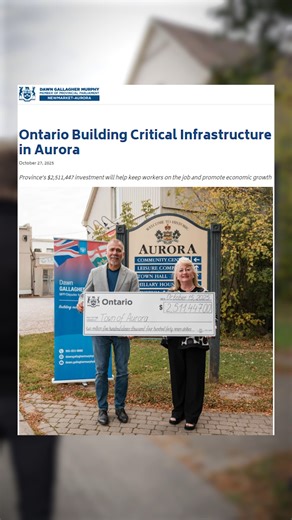 🏗️ Building a Stronger Aurora! I’m proud to announce that our government is investing $2,511,447 through the Ontario Community Infrastructure Fund to help renew and rehabilitate critical infrastructure right here in Aurora. This investment will strengthen the foundations that keep our community moving forward — supporting safe roads, reliable water systems, and the infrastructure families and businesses rely on every day. Since 2021, Aurora has received more than $13 million through OCIF, ensur