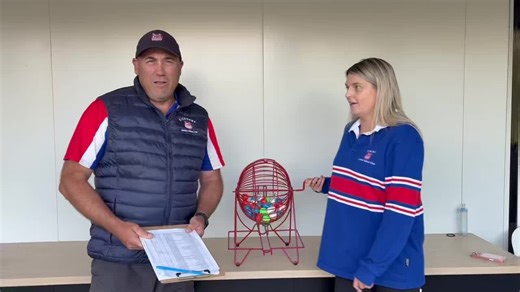 Gisborne Football Netball Club on Instagram: "Draw number 36 of Doggies Lotto was completed at training this week where players from all departments came together to socialise, compete in some mixed netball and share each other’s company over a bbq. Tarryn and Robbie draw this week’s winner, the man himself with slot number 19. Go dogs 🔴⚪️🔵"