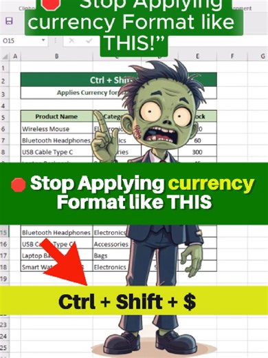 Change currency Format in Excel in 1 Second. #excel #exceltricks #exceltips