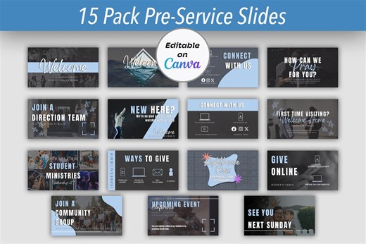 15 Modern Church Pre-service Slides / Canva Template / Sunday Service Slides / Editable Canva Announcements Template / Church Slides Bundle - Etsy