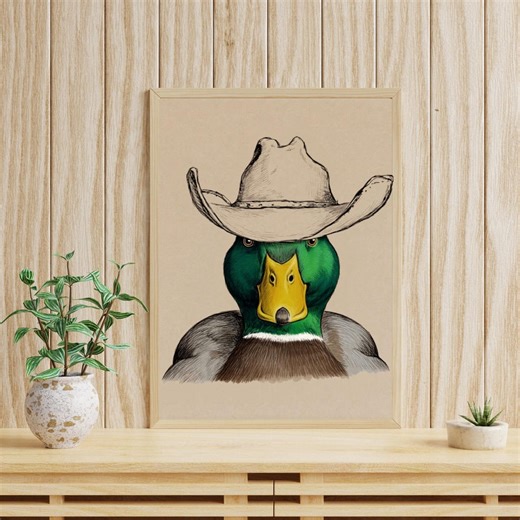 Cowboy Duck Portrait, Western Farmhouse Wall Art (instant Download) - Etsy