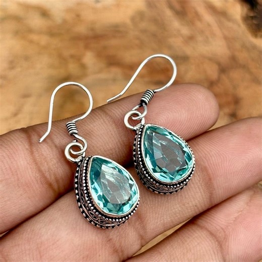 Blue Aquamarine Dangle Drop Earrings, 925 Sterling Silver, March Birthstone - Etsy