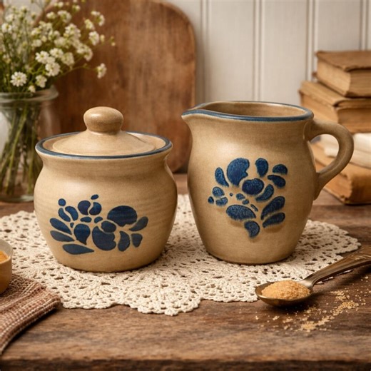 Vintage Pfaltzgraff Folk Art Sugar Bowl and Creamer Set, USA Stoneware - Etsy