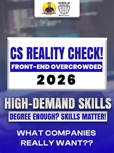 Mathsflix By Hashim Zia on Instagram: "🚨 This video is NOT trend-based — it’s backed by market analysis, hiring patterns & future demand 📊 💡 CS & Software Engineering Reality: Front-End is oversaturated. Companies now want: ✅ Back-End & Full Stack Developers ✅ DevOps & System-Oriented Roles ✅ Cyber Security & Data Engineering Experts 🤖 AI & Data Science: Tools aren’t enough. Long-term success = strong fundamentals + problem-solving + maths & logic 📈 Future Leaders Need: Technical skills + C