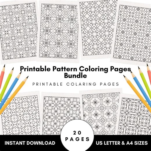 Printable Pattern Coloring Pages Bundle, 20 PDF Sheets, A4 & US Letter, Geometric Floral Coloring Book, Digital Download - Etsy