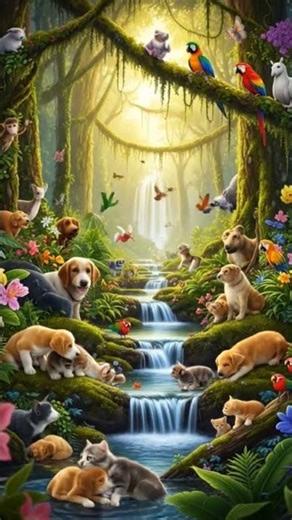 Beautiful Jungle Scene 🌳🦜🐱 | Cute Animals Short