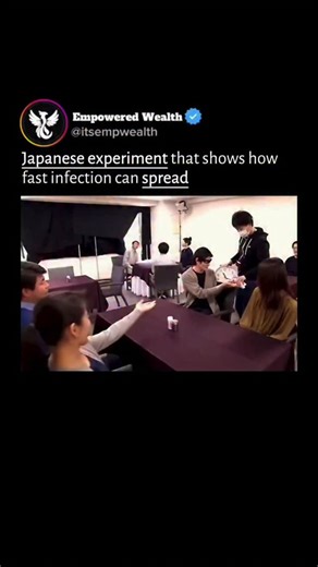 Power | Business | Status on Instagram: "The Main Point: A simple Japanese experiment revealed how quickly trace particles spread through everyday contact, showing how fast microorganisms can move without anyone noticing. How Fast Everyday Contact Spreads In a controlled demonstration at a restaurant in Japan, researchers applied a harmless fluorescent substance to one participant’s hand to simulate a starting point. As the group began a normal meal, the chain reaction spread almost immediately.