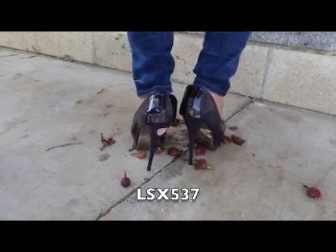 Black Steve Madden high heels stiletto pumps crush, trample, and destroy fruit PT1