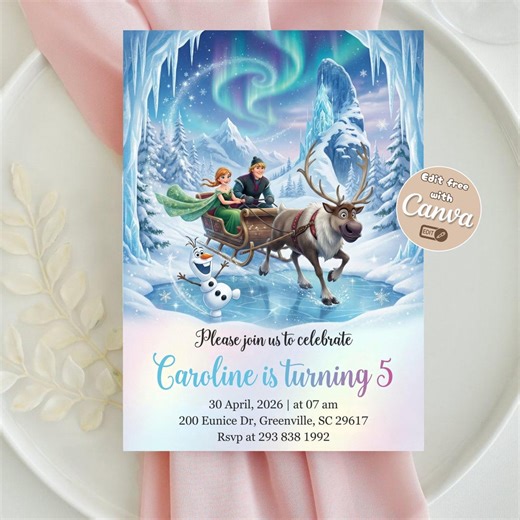 Frozen Birthday Invitation, Editable Princess Party Invite, Winter Snow Theme, Digital Download, Girls Birthday Printable - Etsy