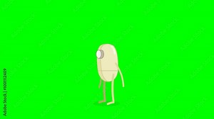 2d animated character of A robot with one eye, jumping and falling, cycle and looping the ground . in green screen background chroma key.