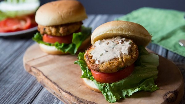 The crab cake sandwich that's layered with tangy flavor