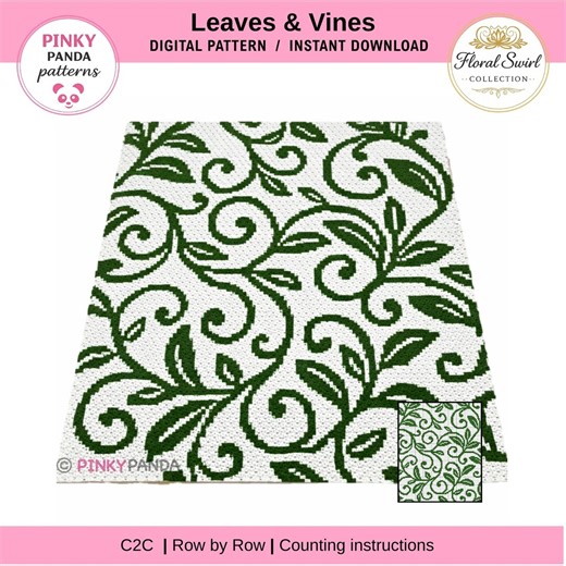 Leaves & Vines Blanket * Crochet Pattern * C2C * Row by Row * Graph   Written Instructions * Digital * Graphgan - Etsy Canada