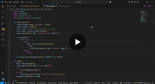 #oasisinfobyte #internship #python #socketprogramming #webdevelopment #gui #chatapplication #networking #learning #finaltask #tkinter #clientserver | Aryan Sunil