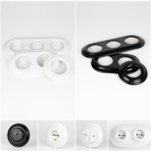 Ceramic Wall Frame for Sockets & Switches – Porcelain Frame Plate, 1–5 Gang, EU Ø60 Flush Mount, White Black Gray - Etsy
