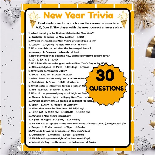 New Year Trivia Game 2026 | Printable New Year’s Eve & Day Quiz | Fun Family and Adult Party Game - Etsy