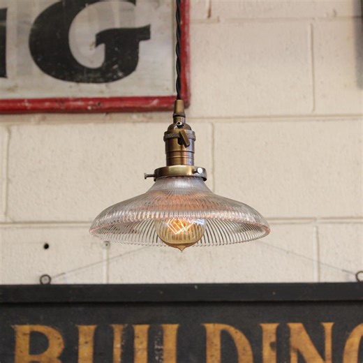 Vintage 8" Holophane Style Prismatic Glass Pendant Light Art Deco - Etsy