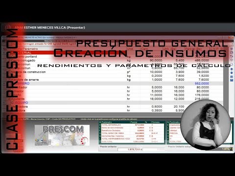 PRESCOM: Creación de Insumos, Reportajes, Rendimientos y Configuración de Parámetros de Cálculo