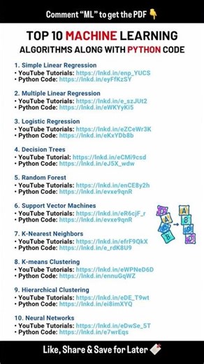 top 10 #machinelearning algorithm with #python code #shorts