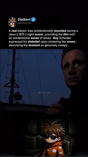 A real meteor was unintentionally recorded during a Jaws (1975) night scene, pro...
