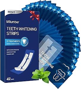 Teeth Whitening Strips for Sensitive, 42 Strips Whitener Safe Whitestrip, Deep Stains Removal Tooth Whitening, Enamel Safe Non-Slip Dry Strip Technology for Whiter Teeth, Mint
