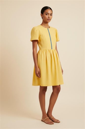 Beaded Linen Short Dress: Heritage-inspired Short Sleeve Design - Etsy